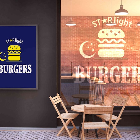 夜のハンバーガー店ロゴ