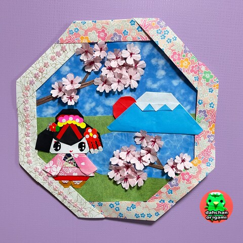 折り紙 舞妓と桜と富士のリース