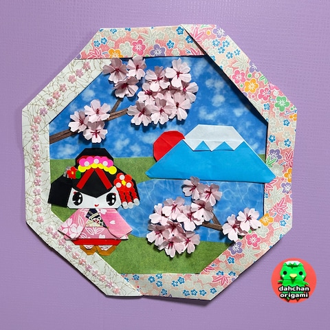 折り紙 舞妓と桜と富士のリース