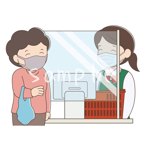 微笑み合うシニア女性とレジスタッフ