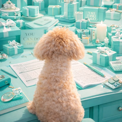愛犬の後ろ姿とティファニー