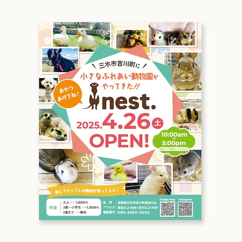 ふれあい動物園 nest. 様 オープンチラシ