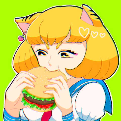 ハンバーガーを食べる虎の子ちゃん