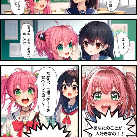 AI　四コマ漫画　「秘密の告白」