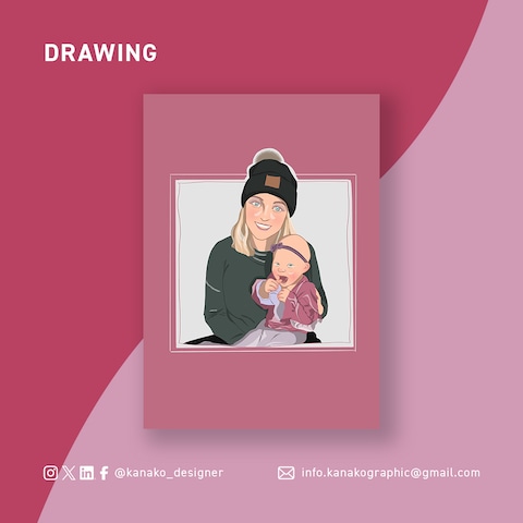 母と子供の似顔絵