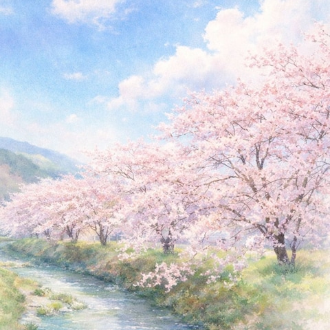 河川敷の枝垂れ桜