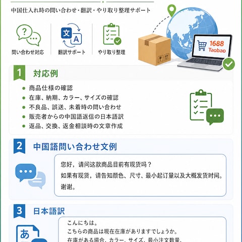 1688・Taobao仕入れ問い合わせサポート例