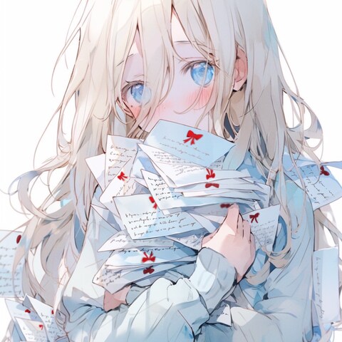 加工後・手紙の装飾追加・右手の修正・髪の毛の修正