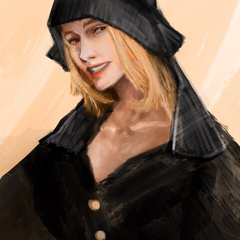 静かにほほ笑む黒衣の女性