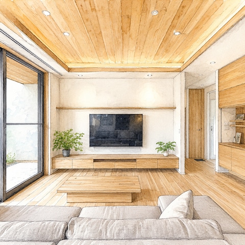 住宅のリビング内観パース