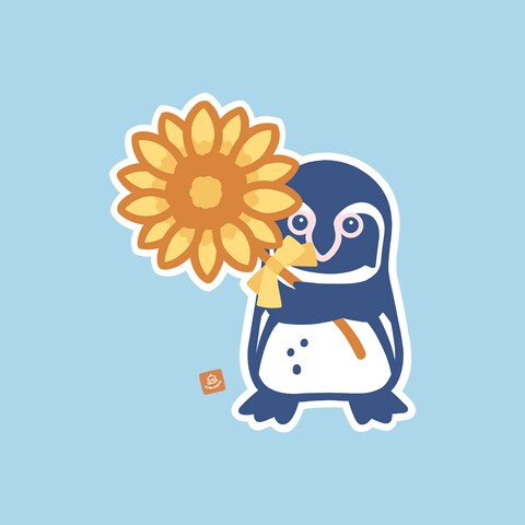 ヒマワリを贈るフンボルトペンギン