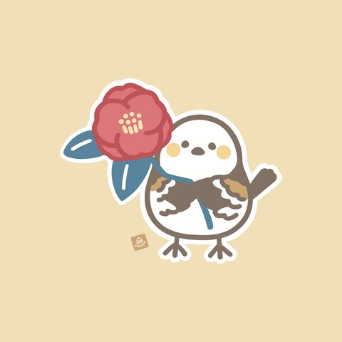 椿を贈るシマエナガ