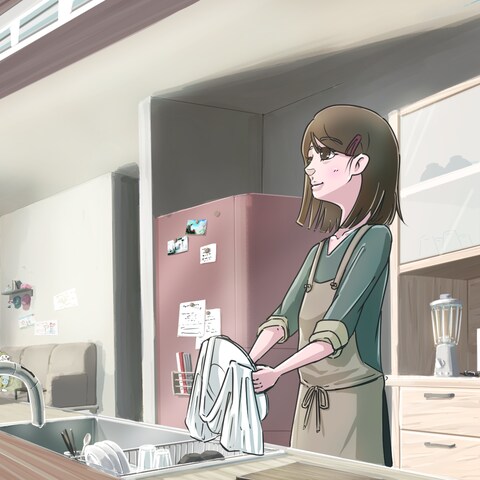 キッチンで洗い物をするお母さん