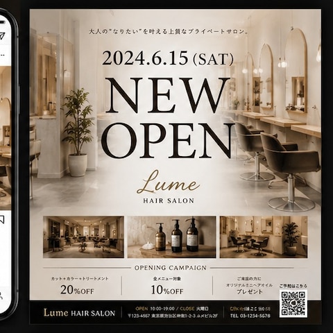 美容室向け｜OPEN告知チラシデザイン
