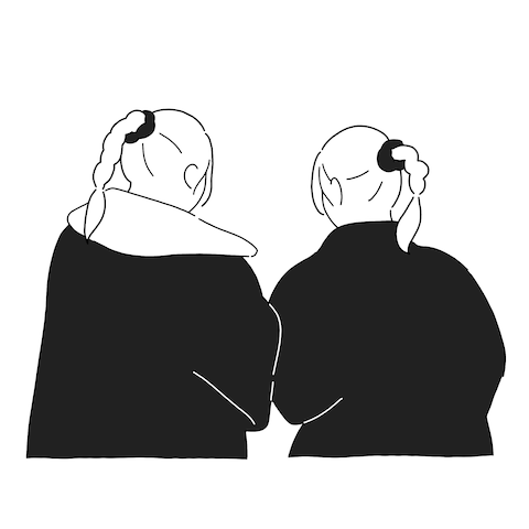 線画イラスト「双子コーデ」
