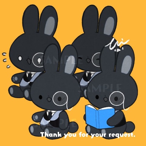 黒、アイスブルーを基調としたウサギのオリジナルキャラクター