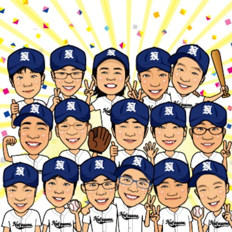 少年野球チームの似顔絵イラスト