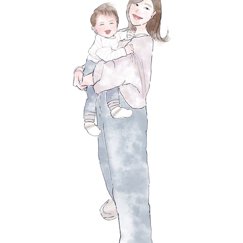 ママと子供の似顔絵イラスト