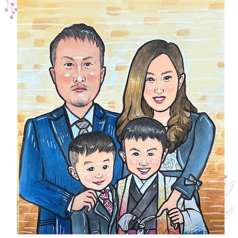 水彩画家族似顔絵