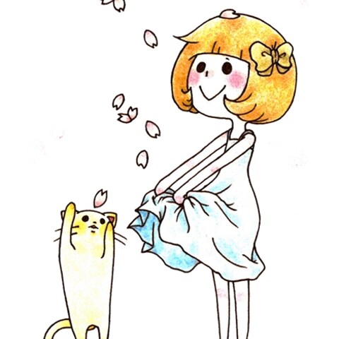 桜と猫と女の子