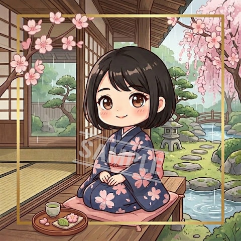 【AI生成】季節感あふれる和装ミニキャライラスト