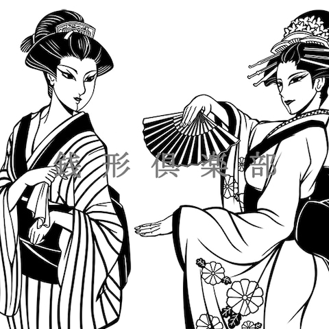切り絵風の江戸女性のイラスト