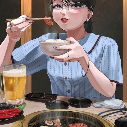 頬張る