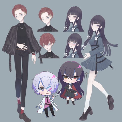 男性、女性キャラクター、ちびキャライラストサンプル