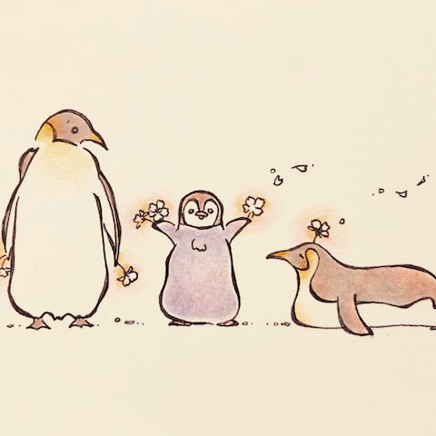 春のペンギンイラスト