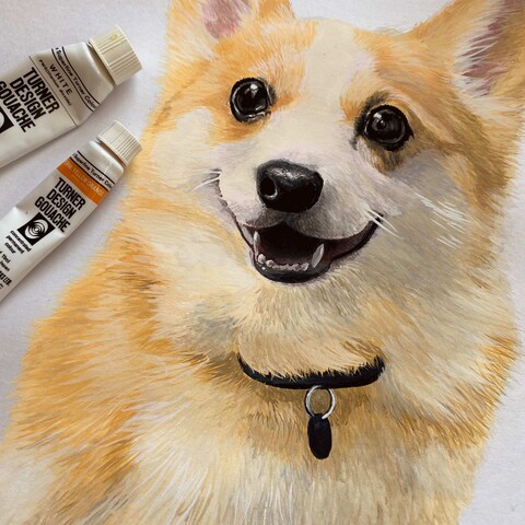 水彩画にてペットイラスト制作