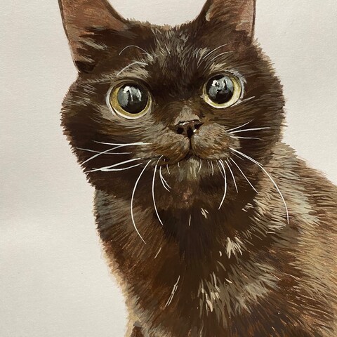 黒猫を水彩画で制作