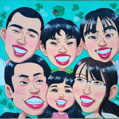 【手描き】6人家族の似顔絵