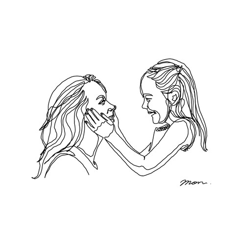 親子の一筆書きイラスト