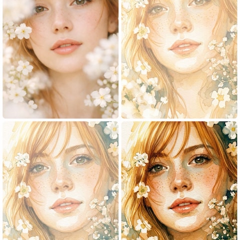 写真の雰囲気を残した水彩画風アイコンを制作します