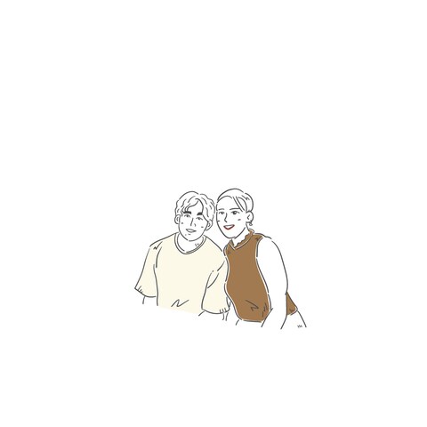 友人カップルの線画イラスト