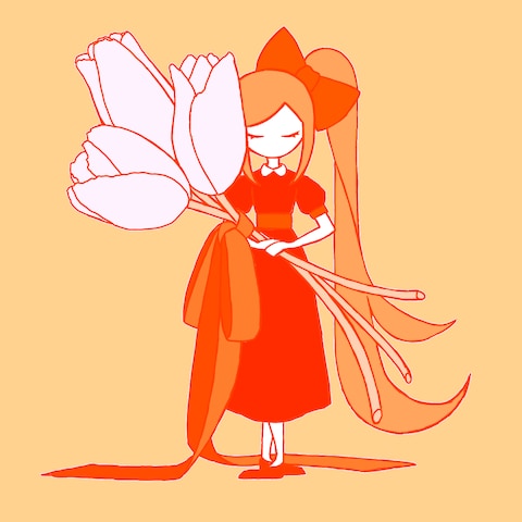 白いチューリップを持つ小人の少女