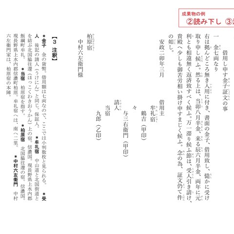 古文書読解　成果物の例（３／４）