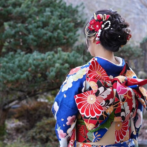 振り袖を着た女性の撮影