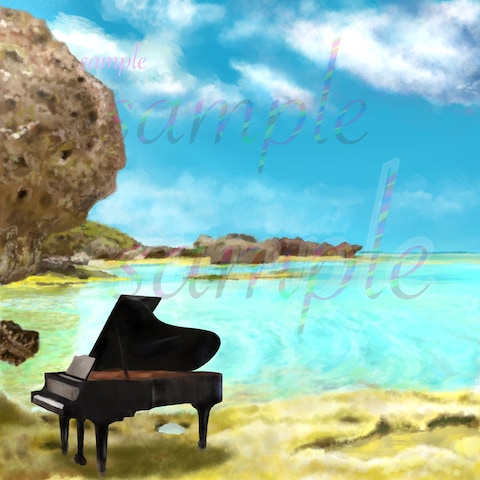 海とピアノの背景画