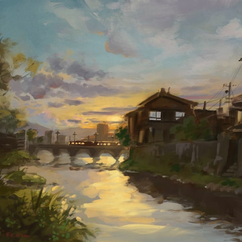 夕川は黄金色にかがやく