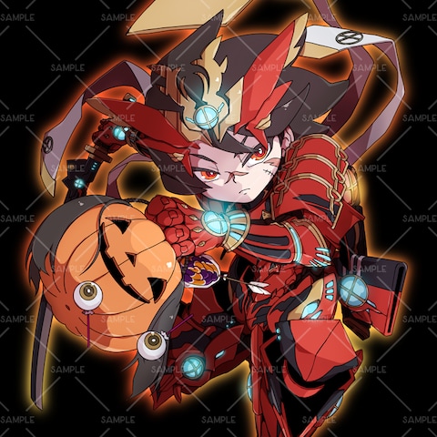 メカ風赤甲冑の男性｜ハロウィンSDデザイン