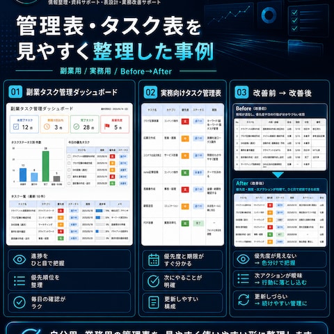 副業タスク管理表を、期限・優先度・進捗が見える形に整理