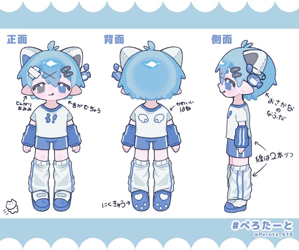 代理キャラクターの三面図
