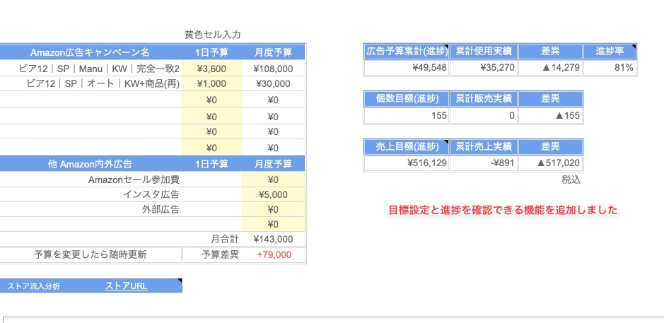 予算と実績進捗の機能追加