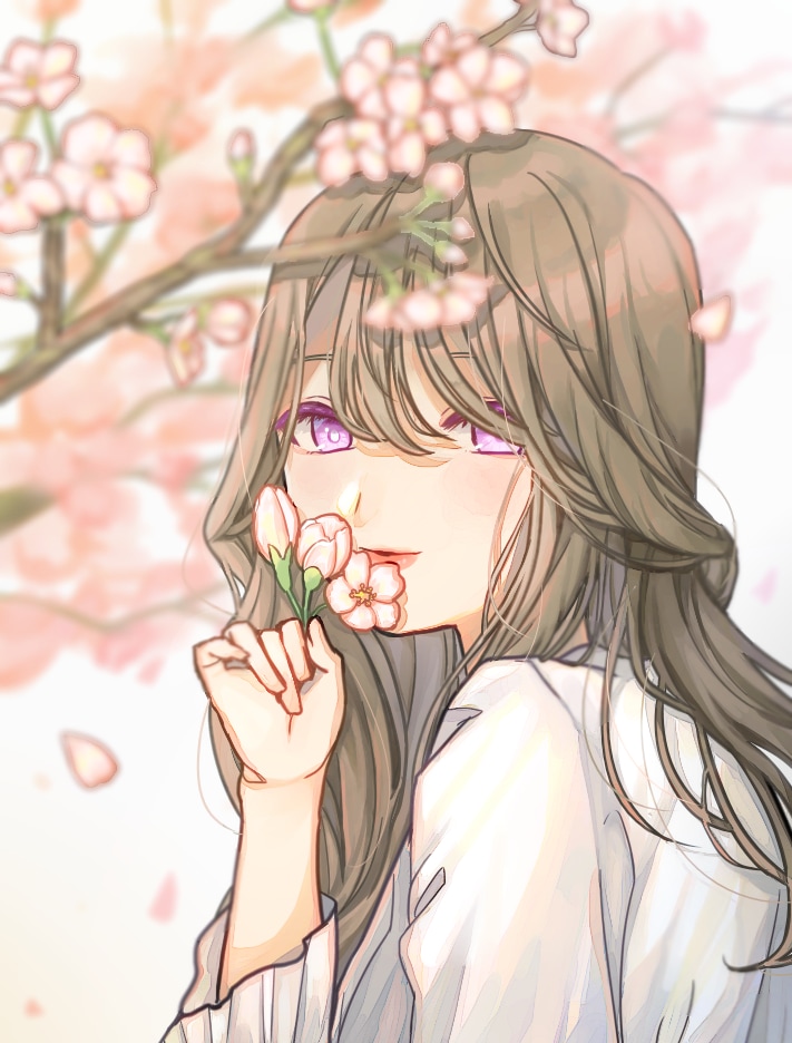 桜と女の子のイラスト