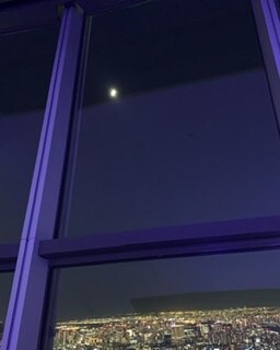 スカイツリーの夜景と月