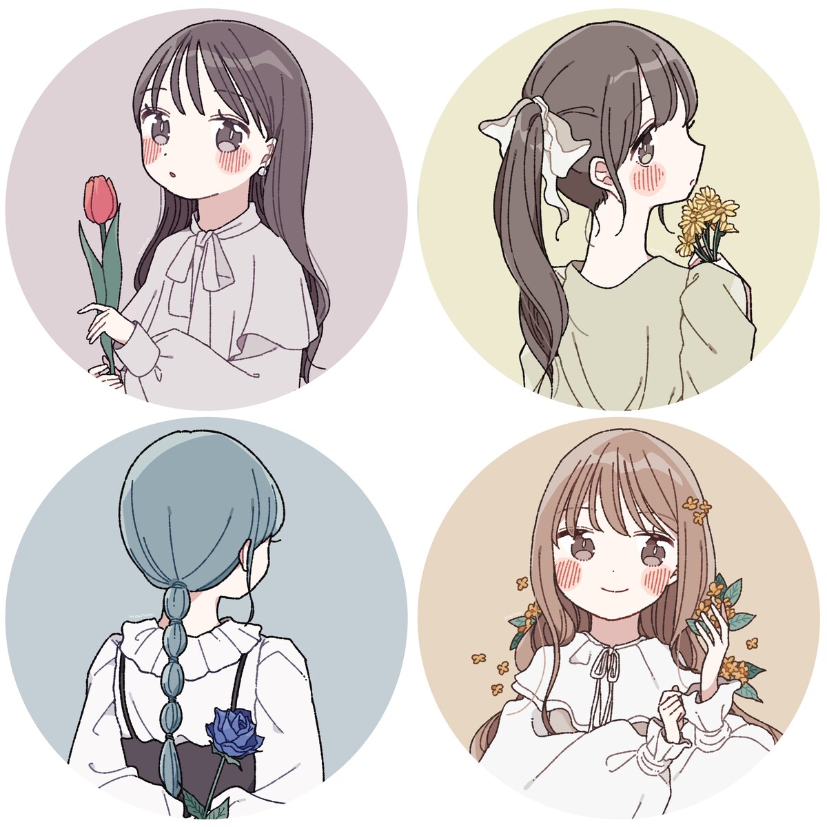 自主制作：花を持った女の子のアイコン