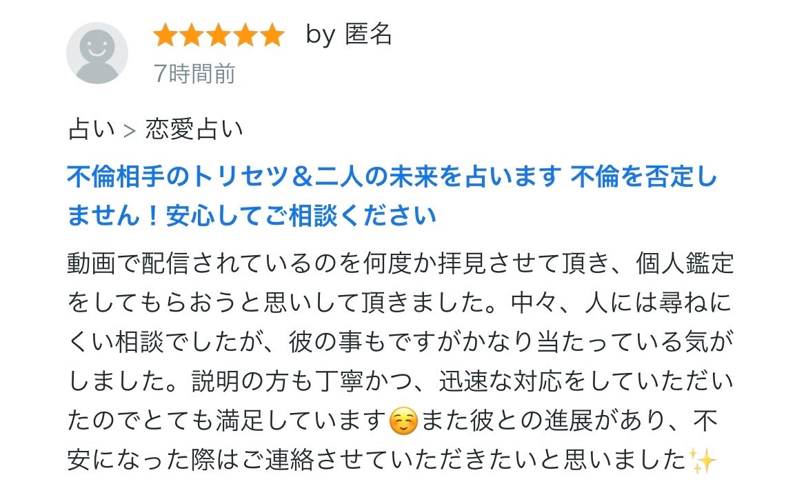 お客様からの評価です