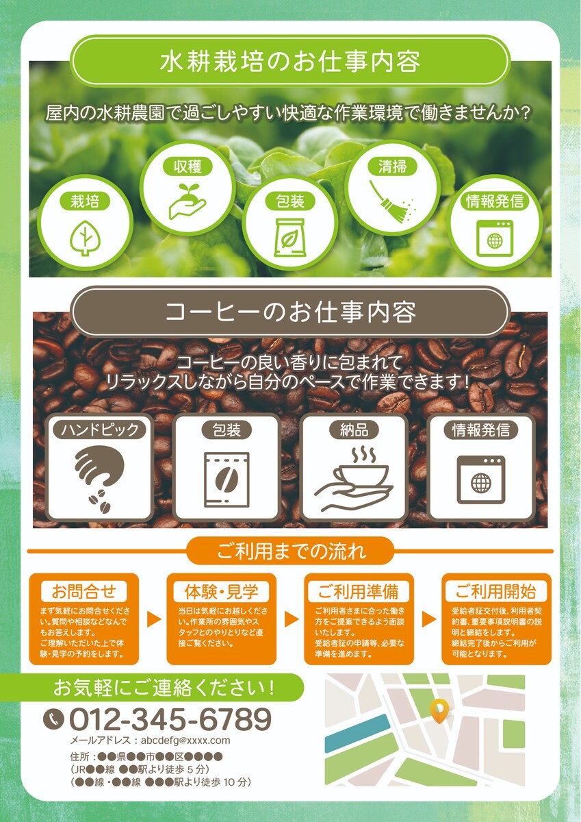 就労支援施設 利用者募集チラシ 裏（ラフ案からデザイン制作）