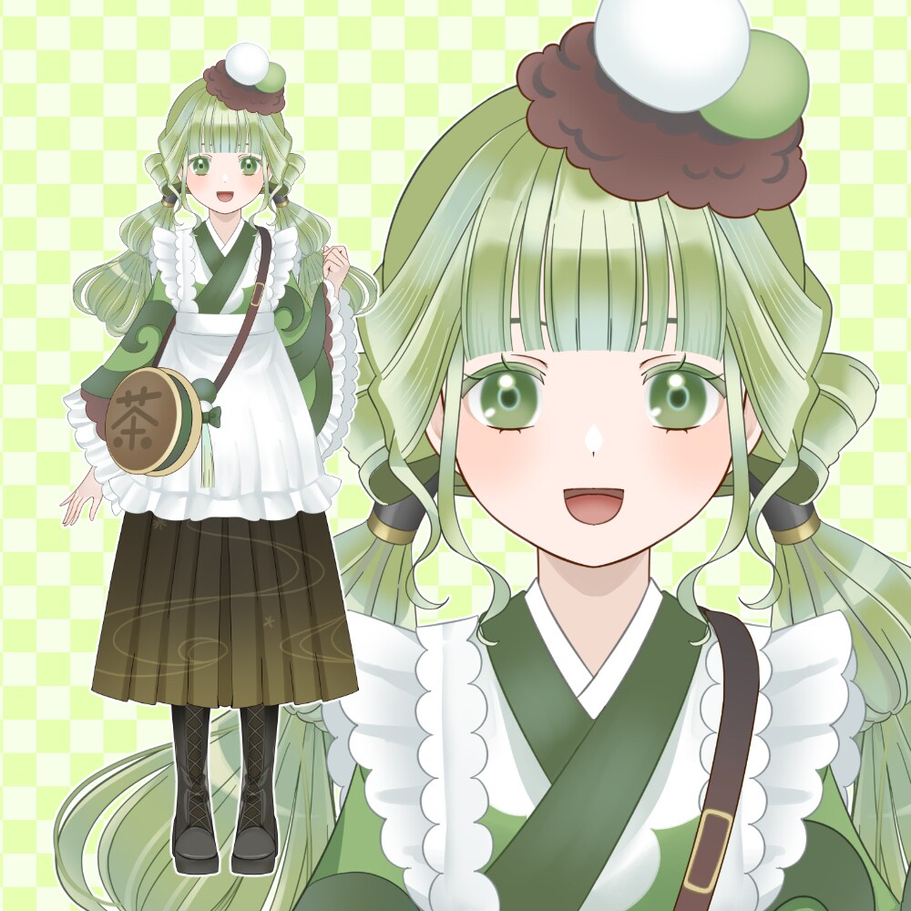 抹茶スイーツの女の子(パーツ分けイラスト)